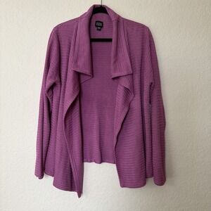 Eileen Fisher Long Cardigan Duster Large Purple Open Front Silk Knit Lagenlook